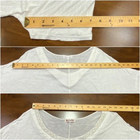 Mel & Mo Stretchy Semi Sheer White Top with Beaded Opalescent Neckline 2X - Picture 10 of 10